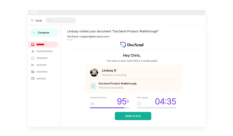 Dropbox Docsend dashboard - sales productivity software