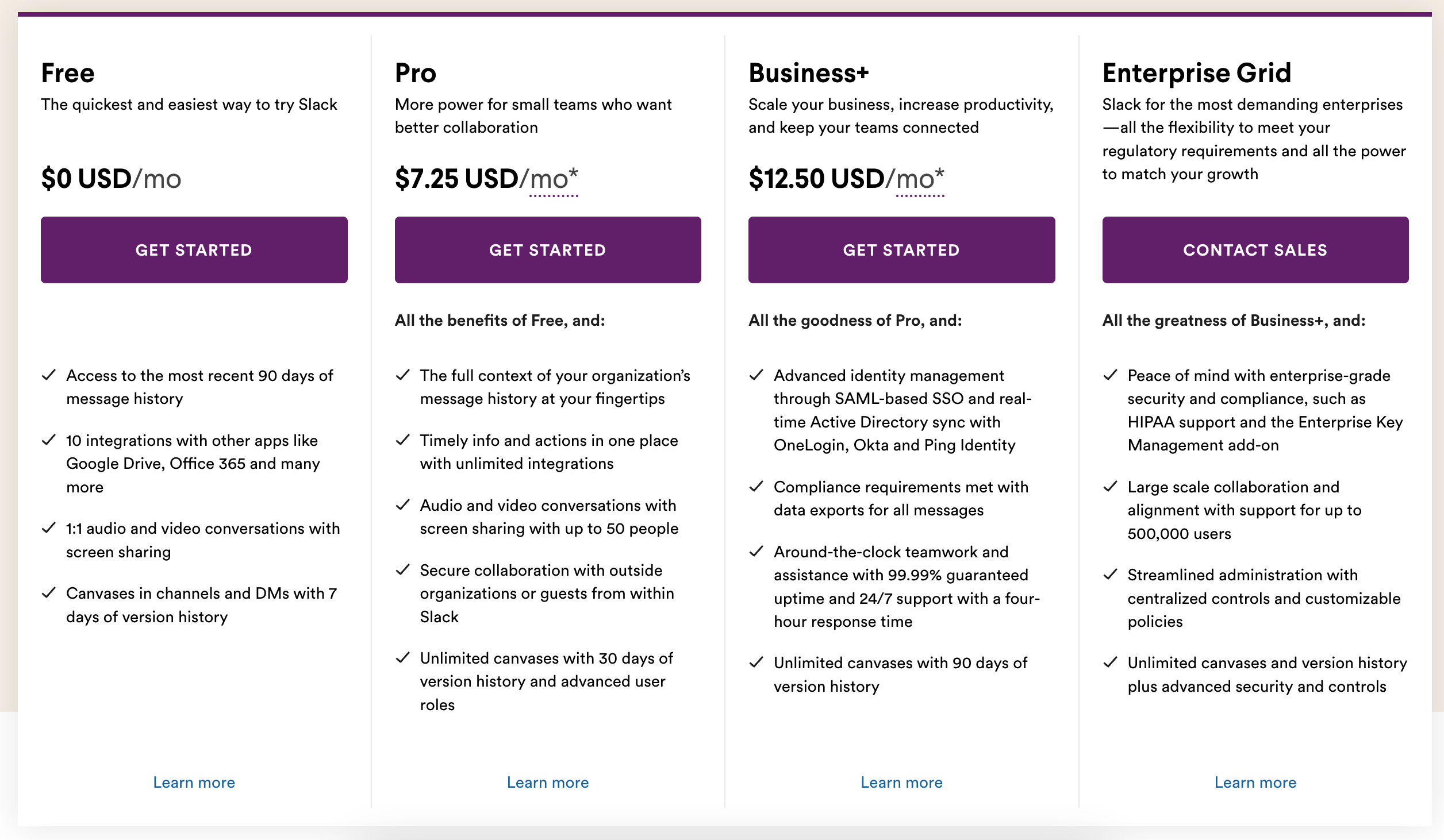 Slack pricing plans - SaaS tool
