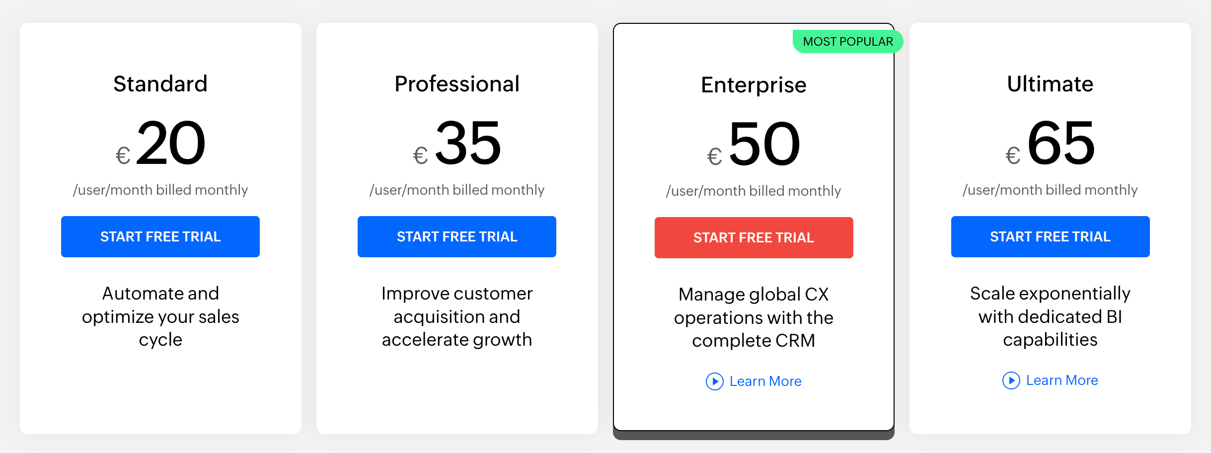 Zoho CRM - pricing plans - SaaS CRM software